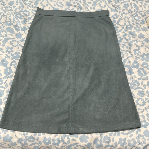 Teal faux suede button midi skirt - Picture 4 of 7